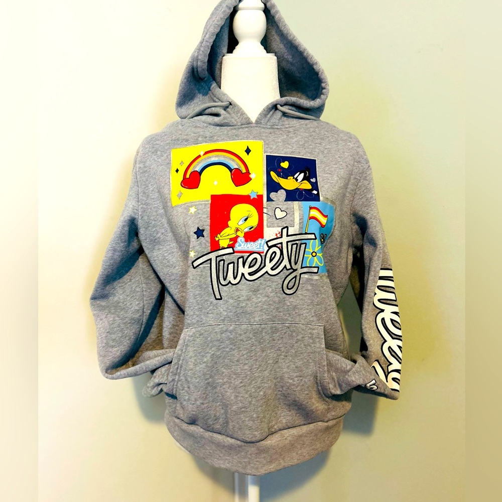 Woman’s Looney Tunes Hoodie Pullover Sweatshirt Tweety ,Gray Color,Size X-Large